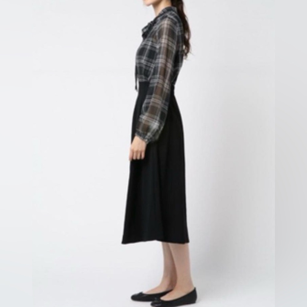 Snidel Sheer Bodice Plaid Black White Dress 1